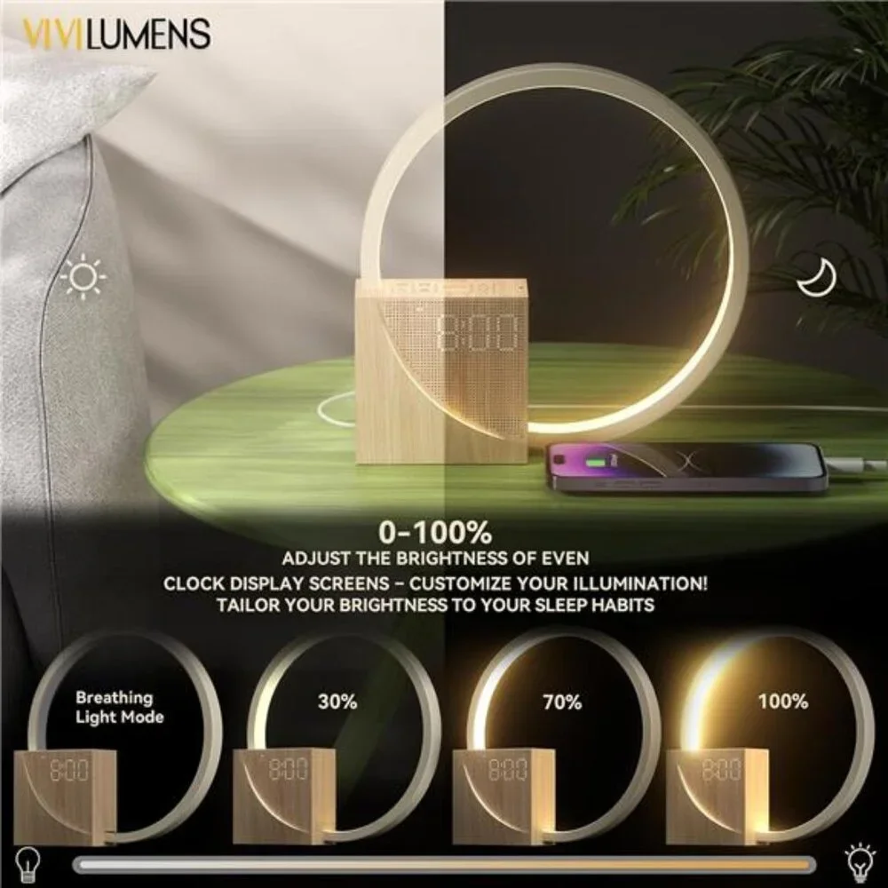 Sunrise alarm clock for heavy sleepers wake up light white noise sleep aid USB